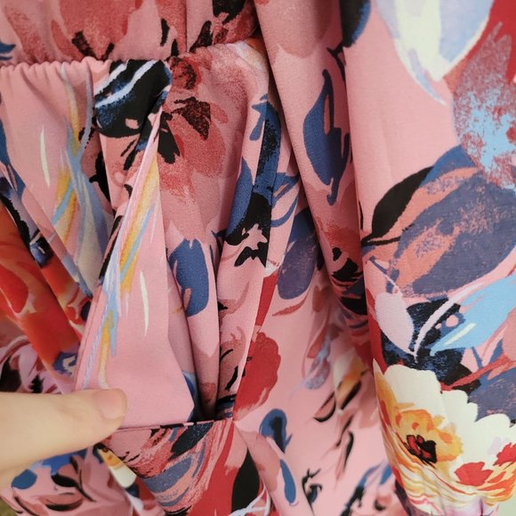 Torrid 1 Blush Pink Floral Georgette Midi Dress Keyhole Neck A Line 1X - Picture 9 of 11